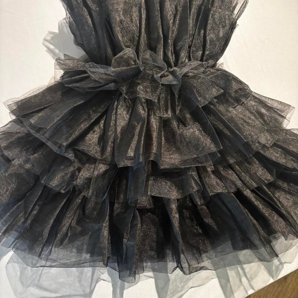 Audrey Parks black ruffle mini dress great for going out, festival, Halloween
